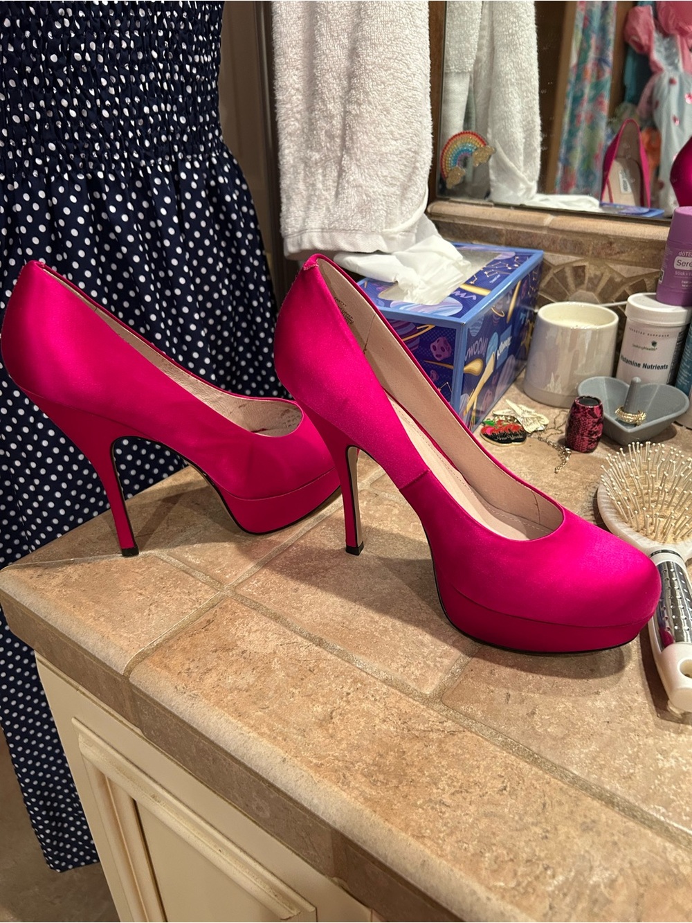 Steve Madden Hot Pink Satin Platform Stiletto Pumps